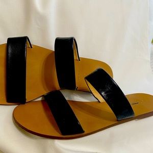 J. Crew  Black Leather slides.